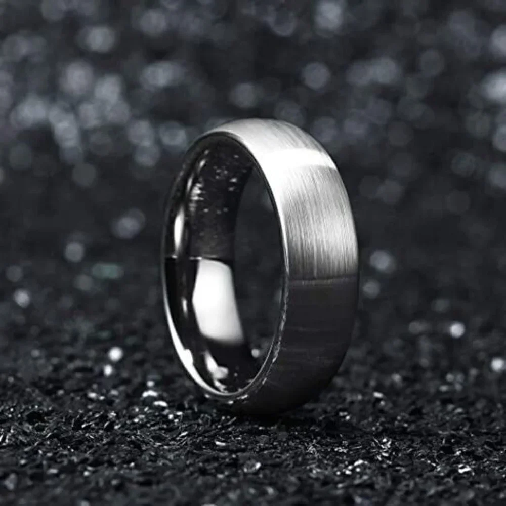 THREE KEYS JEWELRY Matte Finish Tungsten Carbide Ring for Men Silver Domed Sz 6